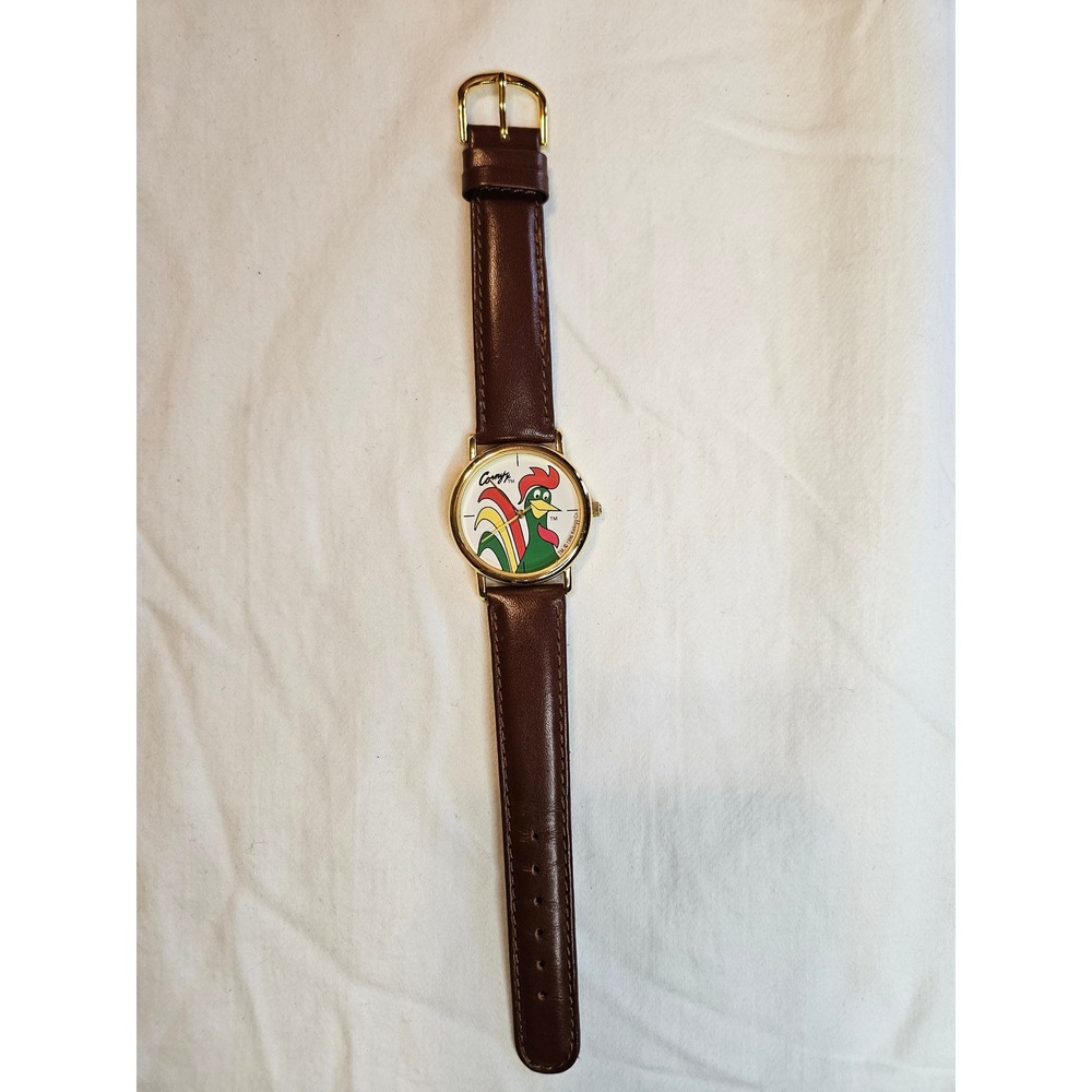 Vintage Kellogg's Toucan Sam‎ Watch Brown Leather Band Gold Tone